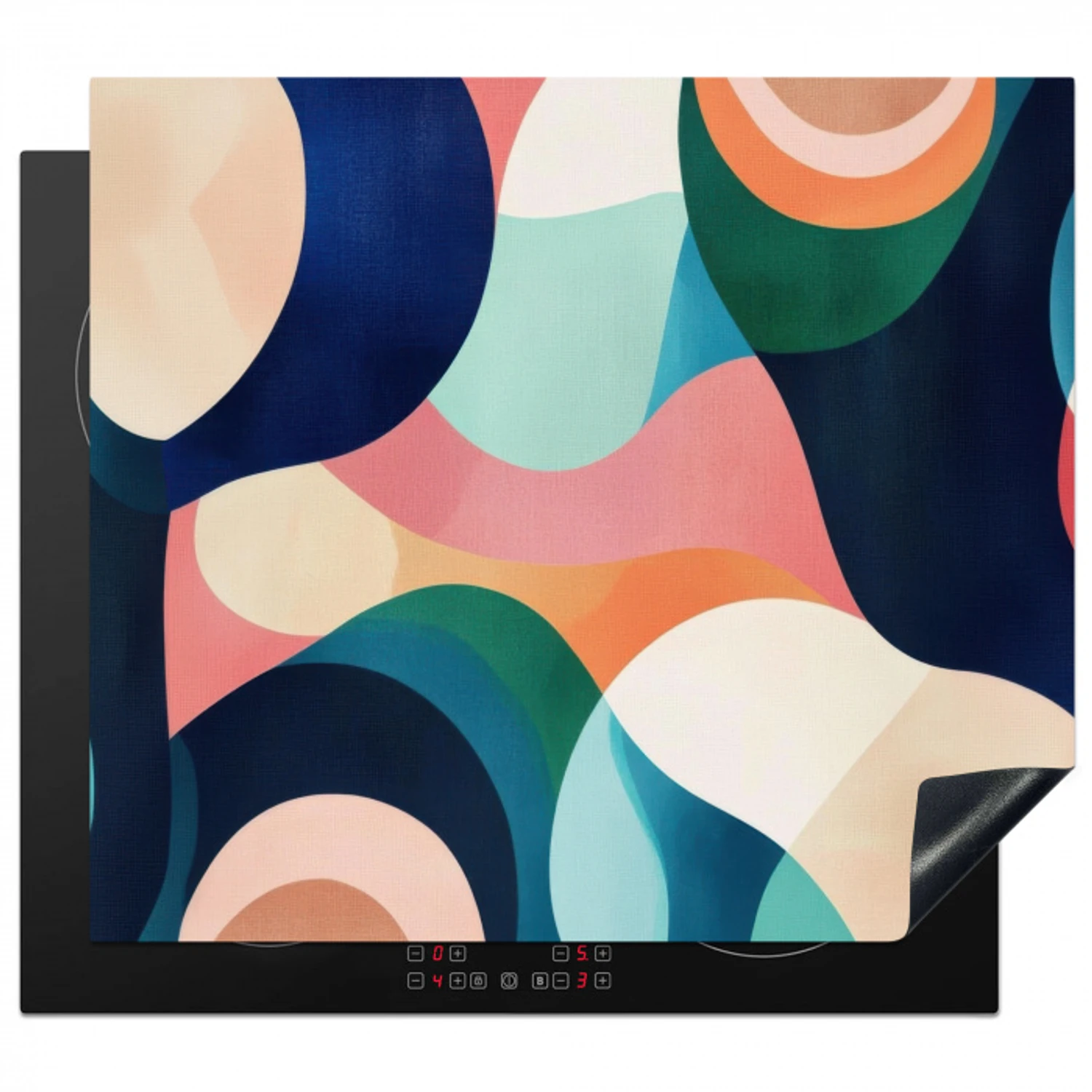 Abstract - Blauw - Roze Inductie beschermer vinyl 3mm middel -3d