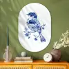 Vogel - Delfts blauw - Illustratie - Bloemen Wandcirkel Ovaal Glas middel -sfeer2