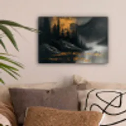Modern - Bos - Goud - Zwart - Natuur canvas 2cm klein -sfeer1
