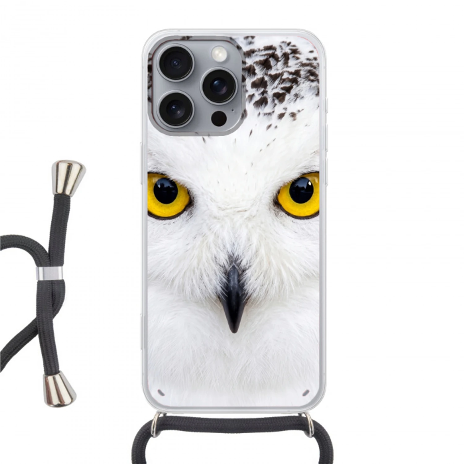 Sneeuwuil - Portret - Geel Hoesje iPhone 16 Pro Max met koord klein -3d