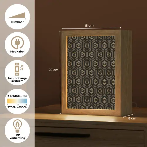 Bloemen - Goud - Hexagon Light Box met kabel (Tafellamp) klein 925 -USP_NL