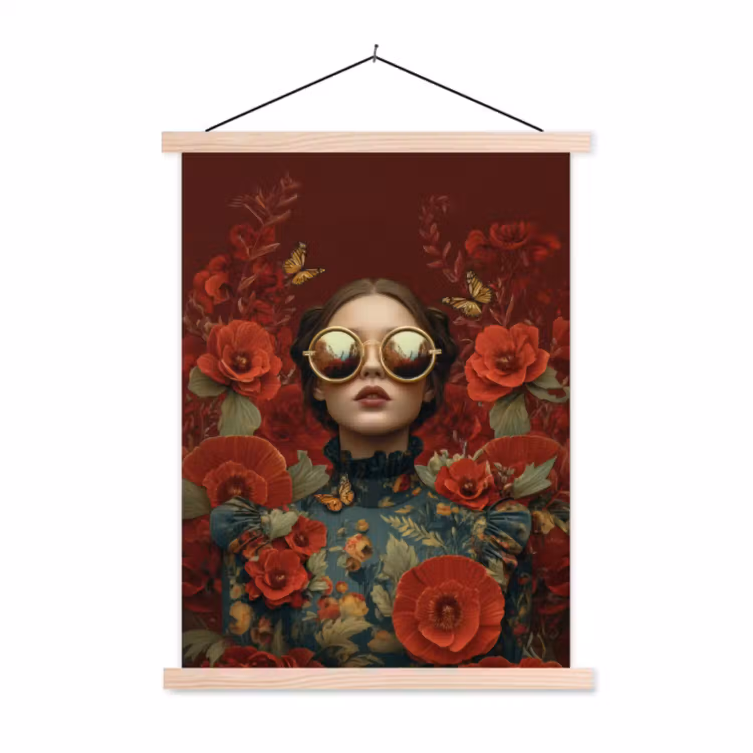 Schoolplaat - Bloemen - Dieprood - Zonnebril - Vrouw