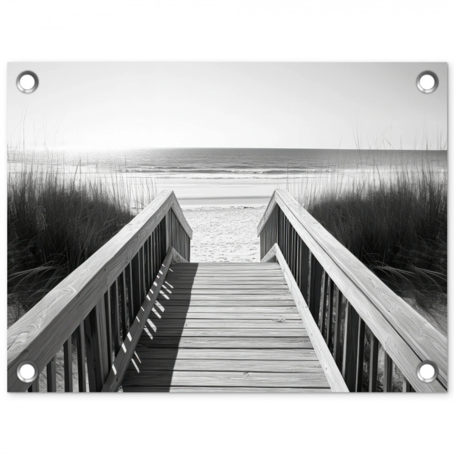 Loopbrug - Hout - Strand - Zee tuinposter los doek klein -3d