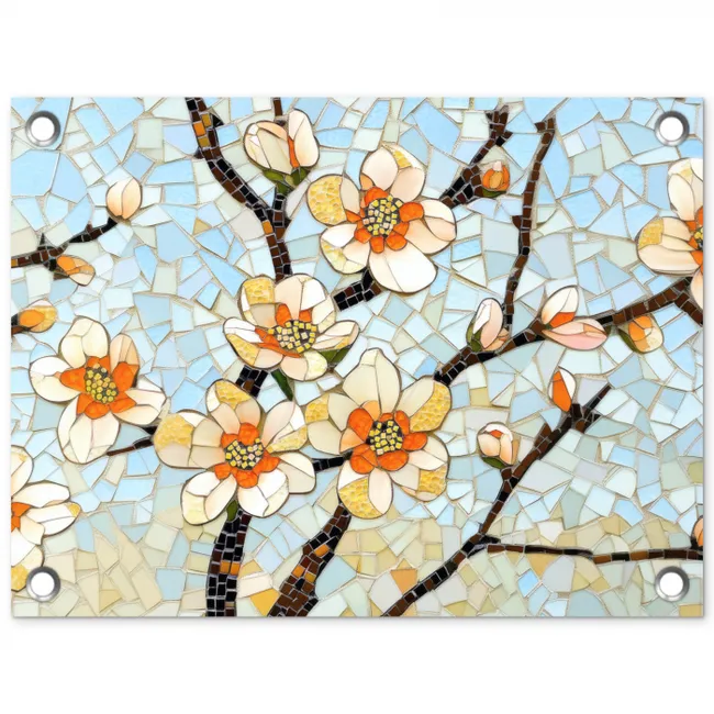 Bloesems - Wit - Mozaïek - Tak tuinposter los doek klein -3d
