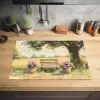 Houten bankje - Bloempotten - Landschap Inductie beschermer vinyl 3mm klein -sfeer5