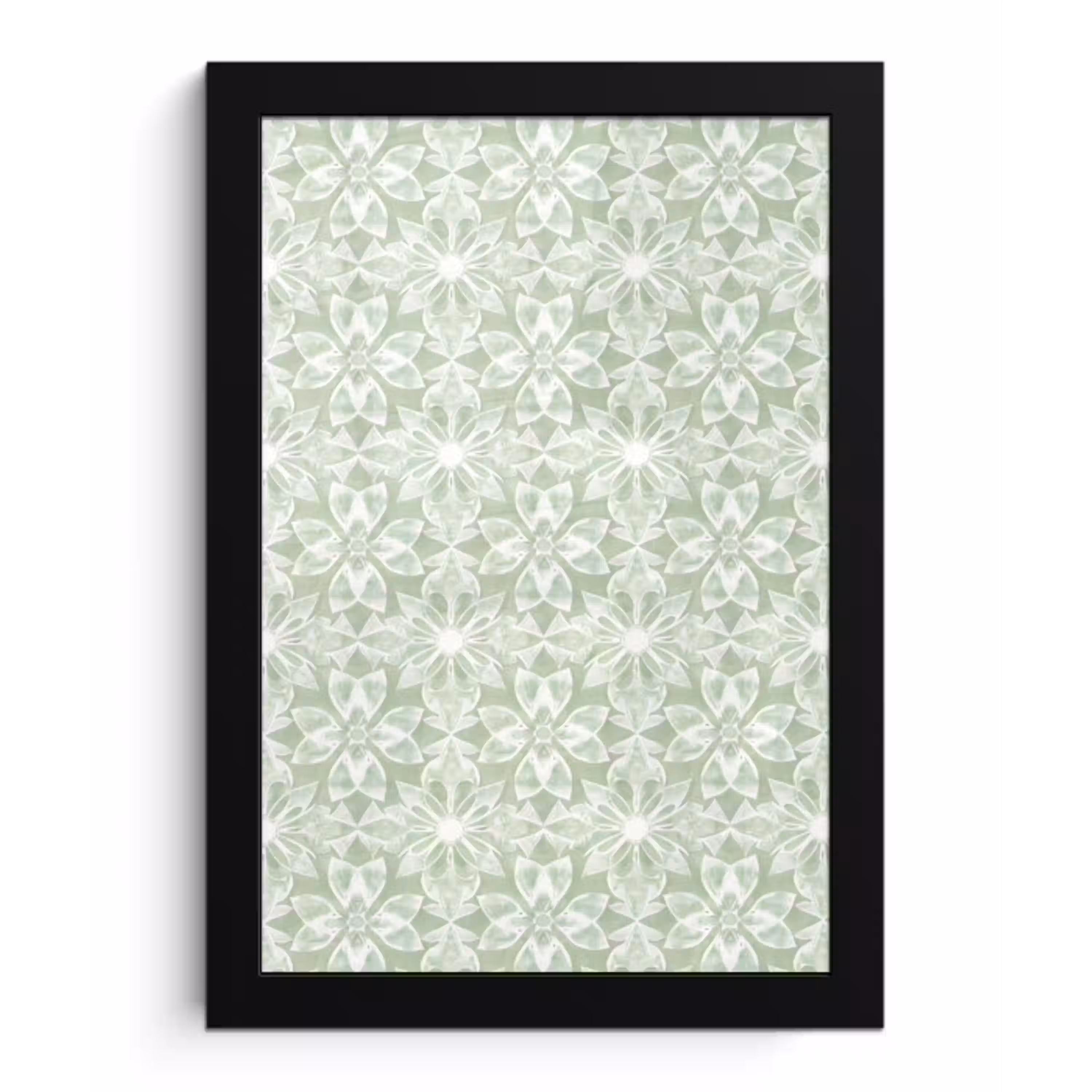 Saliegroen - Symmetrisch - Mandala - Ornament - Patroon fotolijst zwart zonder passe partout klein 224 -3d