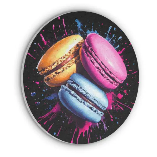 Macarons - Dessert - Graffiti - Kleurrijk - Roze - Blauw - Geel Akoestische PET Vilt - Rond klein -3d
