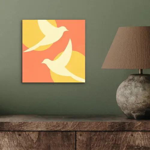 Vogels - Cirkels - Geel aluminium wit klein -sfeer2