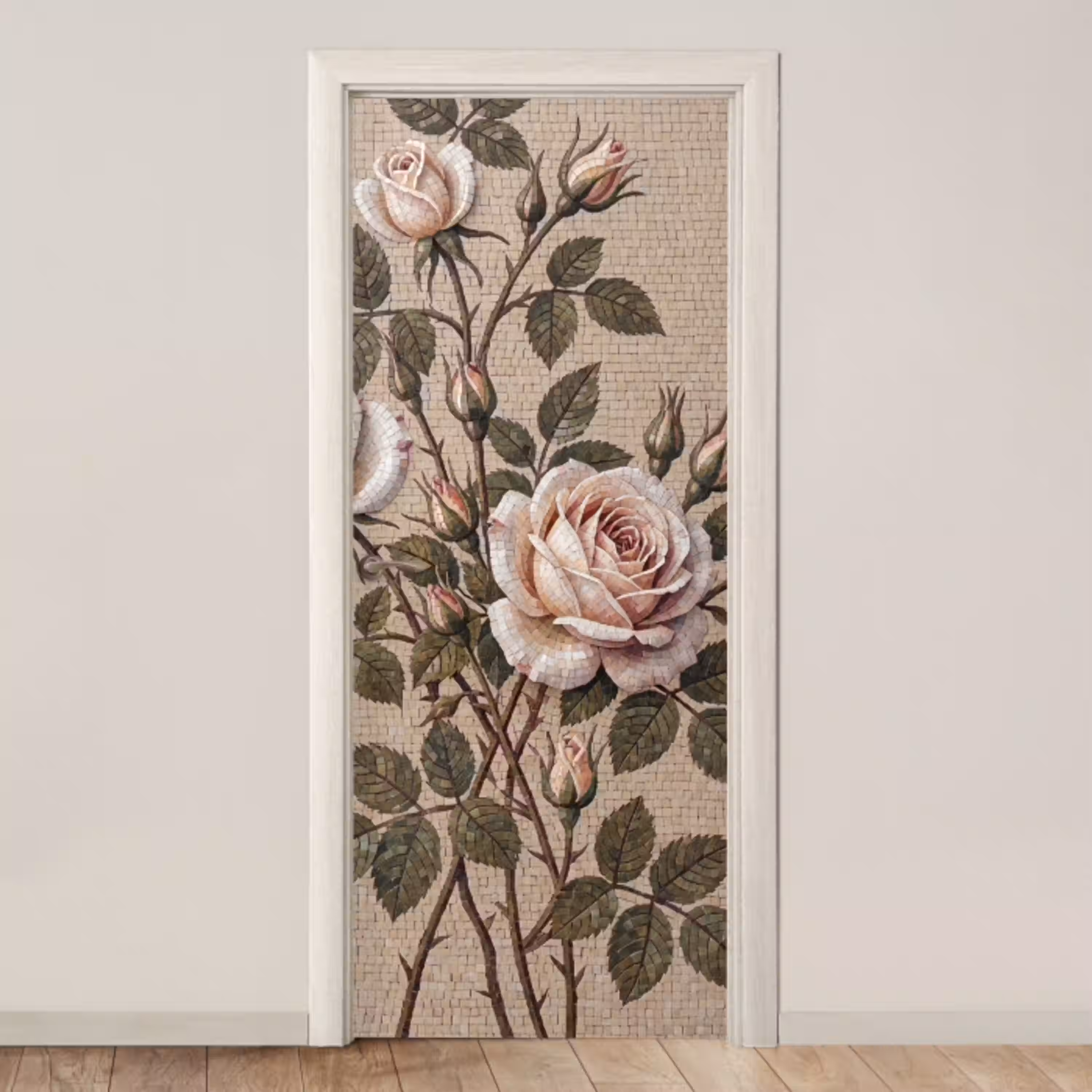 Roos - Mozaïek - Bloemen - Klassiek - Beige deurposter klein -3d_beige