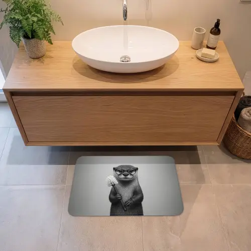 Otter - Wc-borstel - Bril - Zwart - Wit Badmat klein -sfeer1