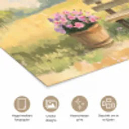 Houten bankje - Bloempotten - Landschap poster papier klein -closeup_NL