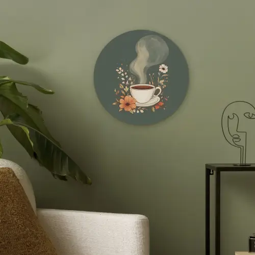 Kop - Bloemen - Groen - Koffie Akoestische PET Vilt - Rond klein -sfeer2