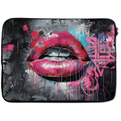 Lippen - Felroze - Graffiti - Verfstrepen laptophoes neopreen klein -zkaufland3dotto