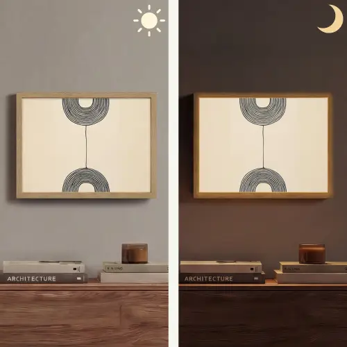 Geometrische bogen - Minimalistisch - Symmetrisch Light Box met batterij (Wandlamp) middel -sfeer3