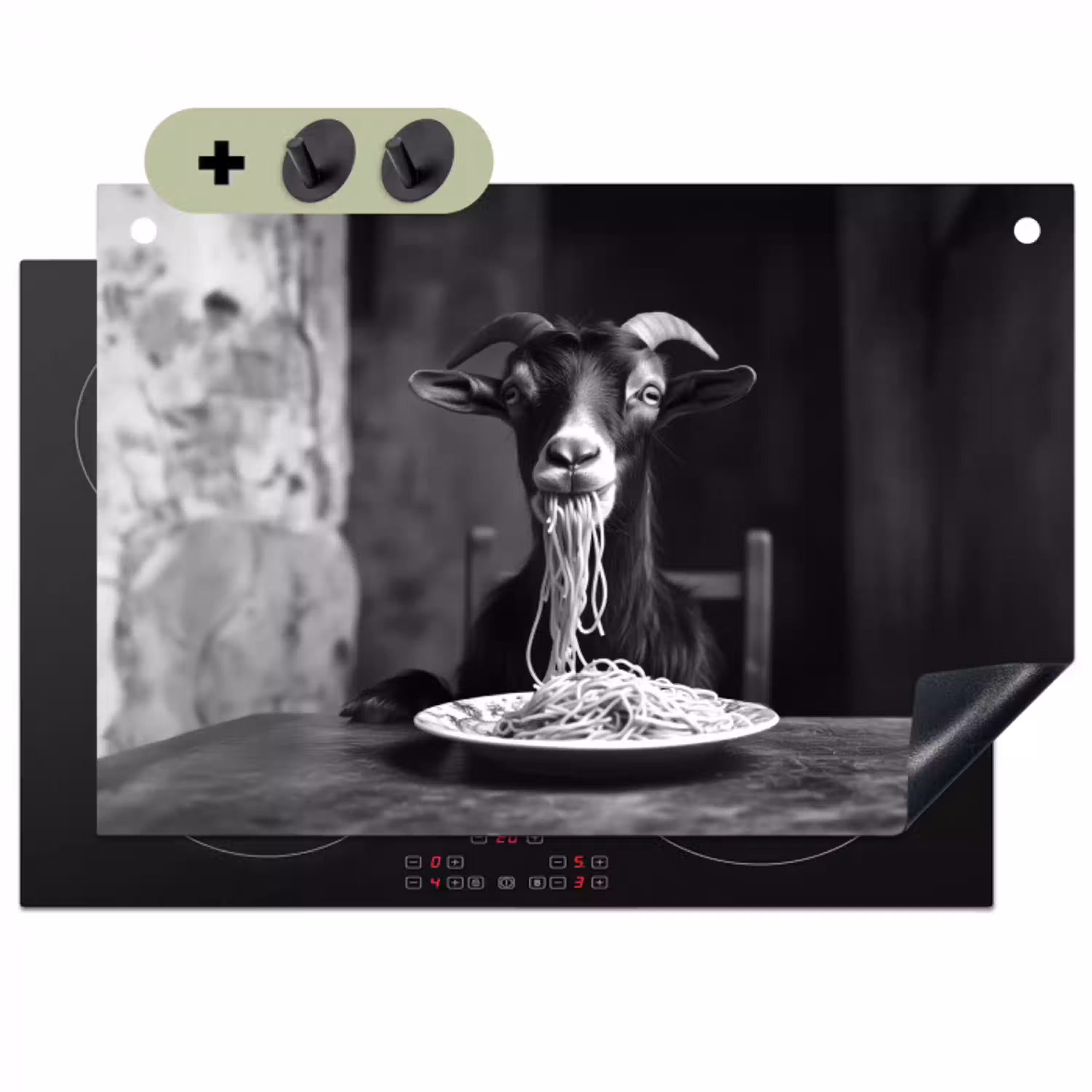 Geit - Bord - Spaghetti - Zwart Wit Inductie beschemer met haakjes klein -3d