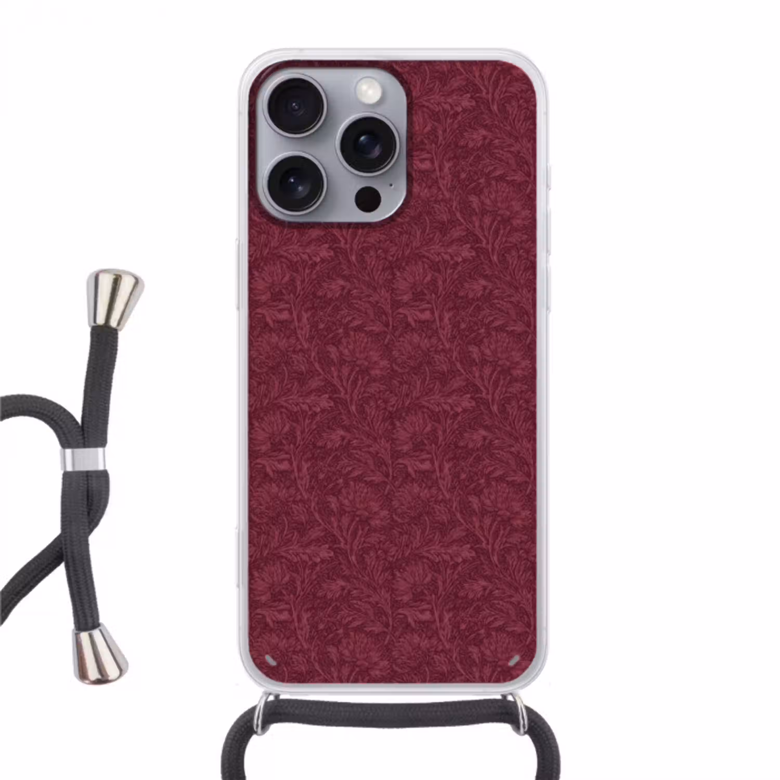 Bladeren - Patroon - Paars Hoesje iPhone 16 Pro Max met koord klein 804 -3d