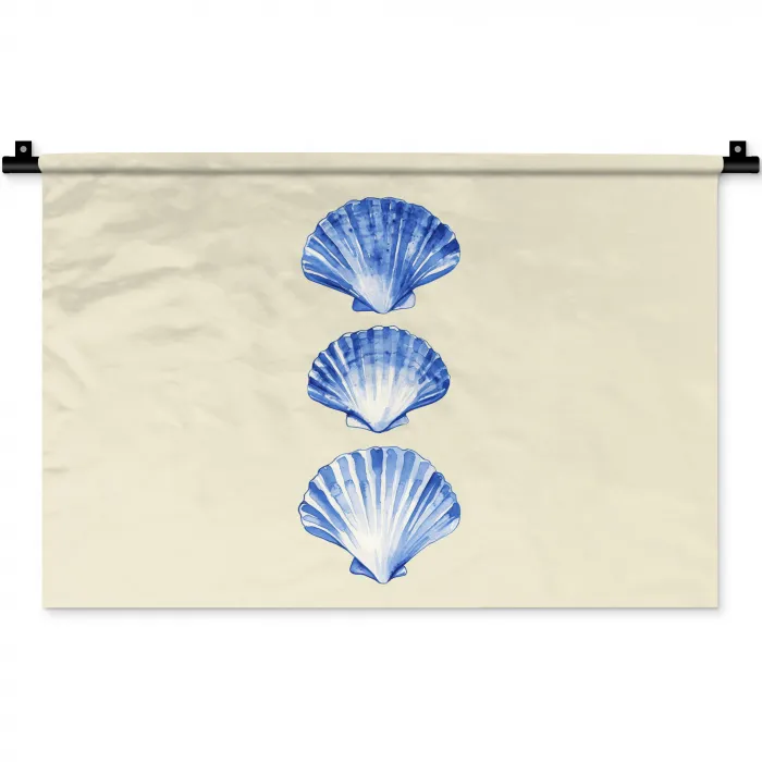 Schelpen - Blauw - Beige Wandkleed katoen klein -zz3d
