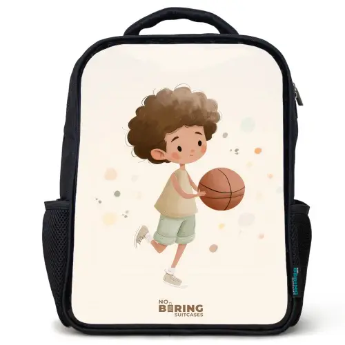 Jongen met een basketbal in beige kleuren Rugzak - Zwart middel -3d