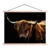 Schotse Hooglander - Horens - Zwart - Dieren - Natuur - Wild - Koe textielposter latten blank klein -3d