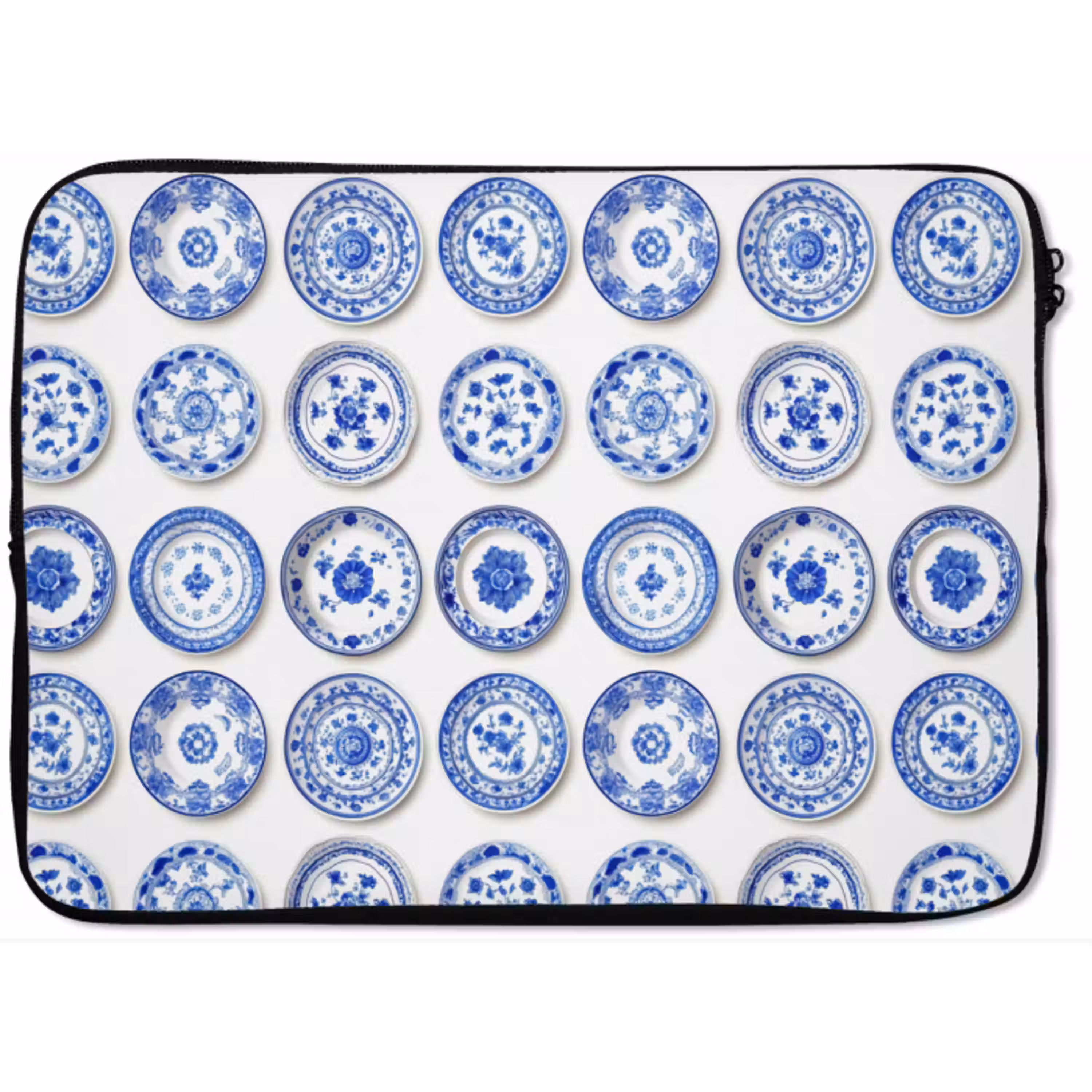 Borden - Bloemen - Patroon - Blauw laptophoes neopreen klein 279 -zkaufland3dotto