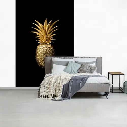 Ananas - Zwart - Goud - Luxe fotobehang vinyl groot -slaapkamer