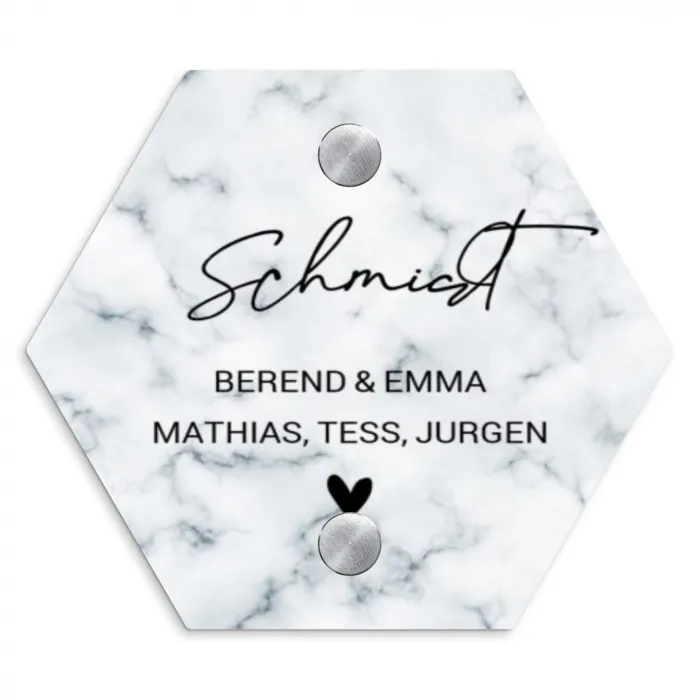 Lichtblauw marmer - Sierlijk Naambord Hexagon klein -3d