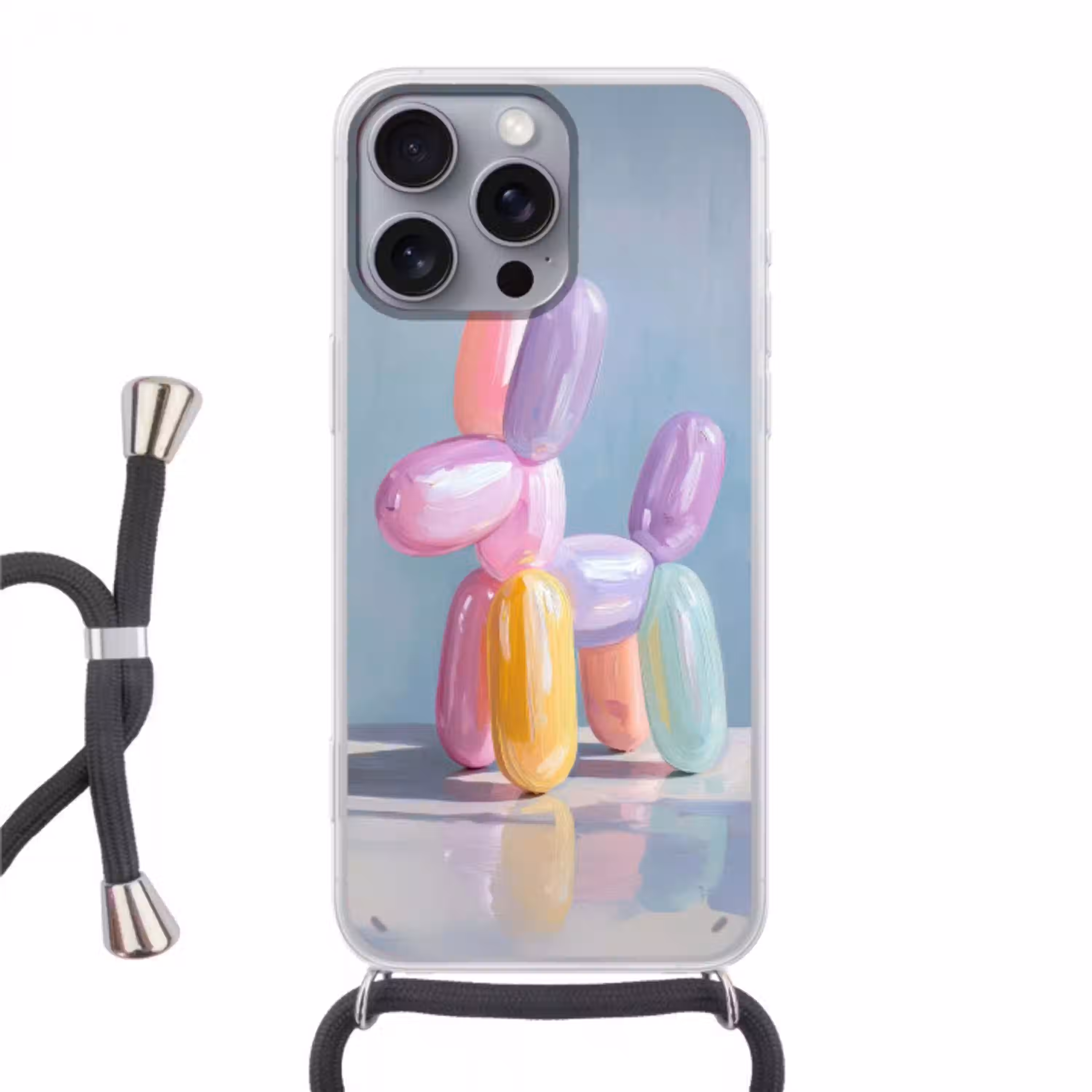 Dier - Ballon - Pasteltinten - Glanzend Hoesje iPhone 16 Pro Max met koord klein -3d