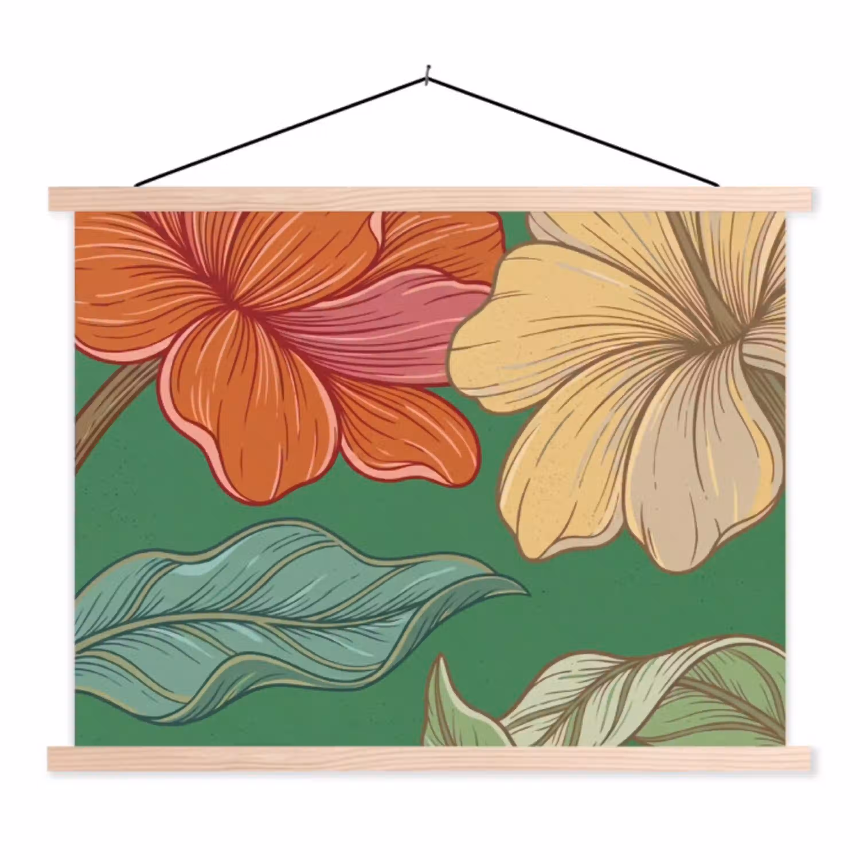 Bloemen - Groen - Illustratie textielposter latten blank klein -3d