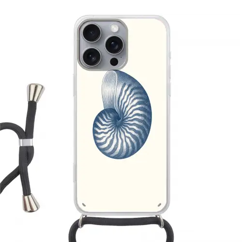 Blauw - Schelp - Spiraal Hoesje iPhone 16 Pro Max met koord klein -3d