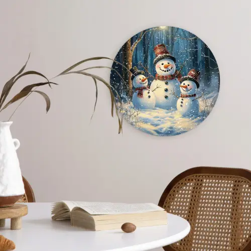 Sneeuwpop - Sneeuw - Winter - Bos Wandcirkel kunststof plaat 5mm dik klein -sfeer4