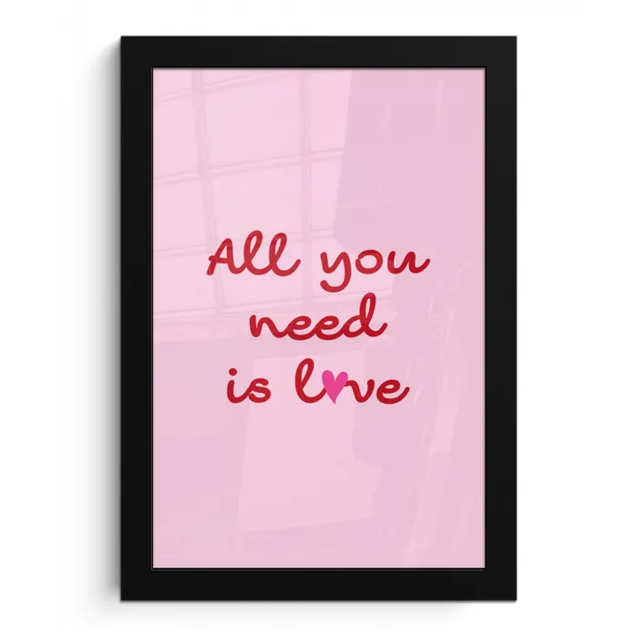 Tekst - Roze - Love - Hart fotolijst zwart zonder passe partout klein -3d