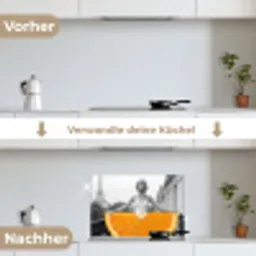 Sinaasappel - Eiffeltoren - Vrouw keuken achterwand spatscherm klein -voor_na_DE