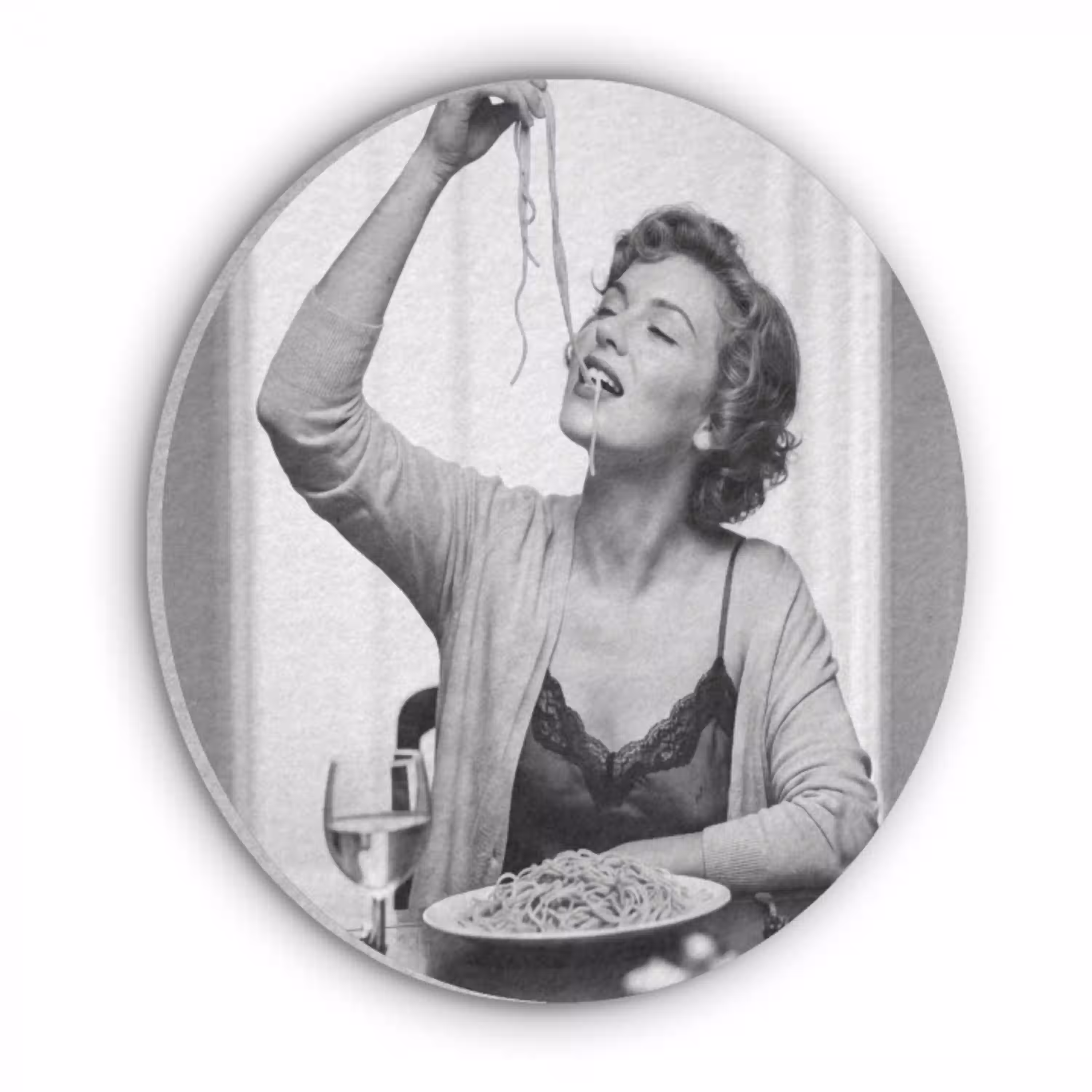 Vrouw - Spaghetti - Zwart - Wit Akoestische PET Vilt - Rond klein -3d