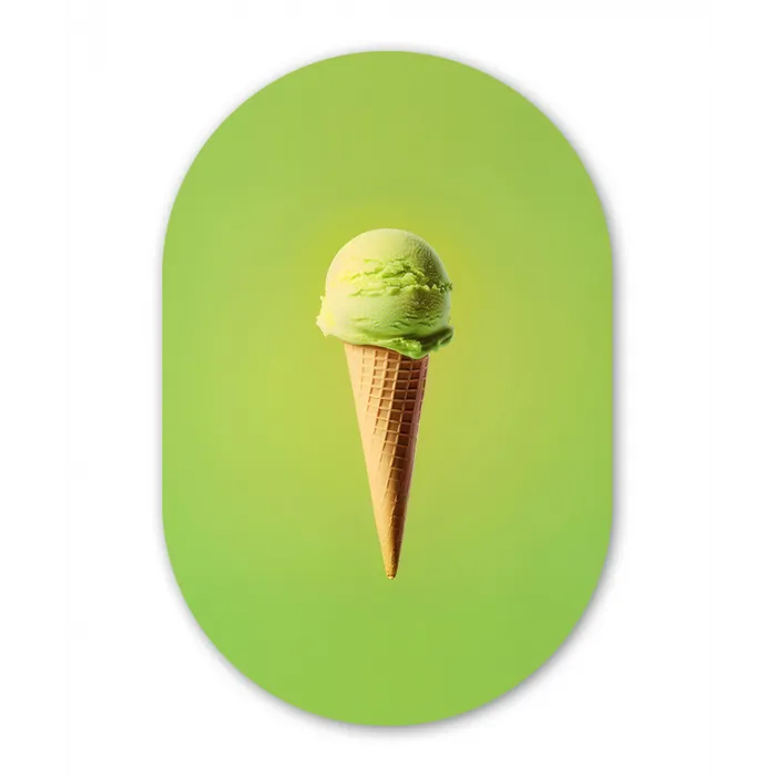 Hoorntje - Schepijs - Groen Wandcirkel Ovaal Glas middel -3d