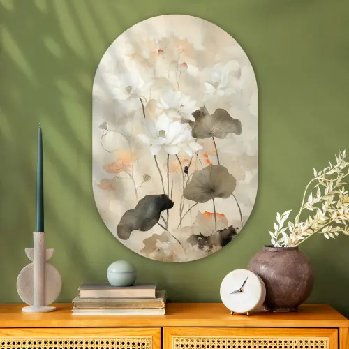 Bloemen - Japandi - Wabi sabi Wandcirkel Ovaal Glas middel -sfeer2