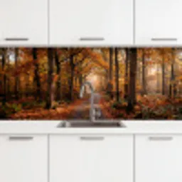 Bospad - Herfstbos - Bladeren - Oranje - Nostalgisch keuken achterwand 2 middel -3d