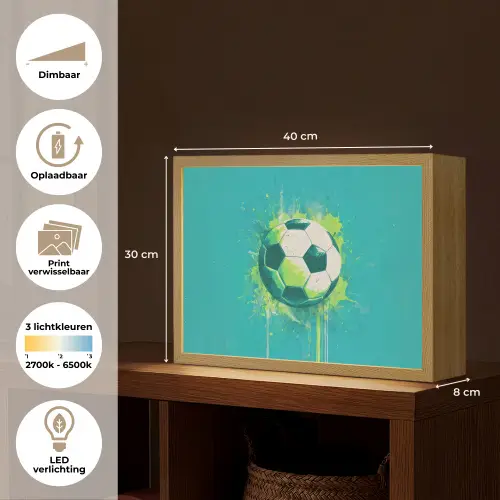 Voetbal - Abstract - Verfspatten - Groen Light Box met batterij (Wandlamp kind) middel -USP_websiteoverzichtNL