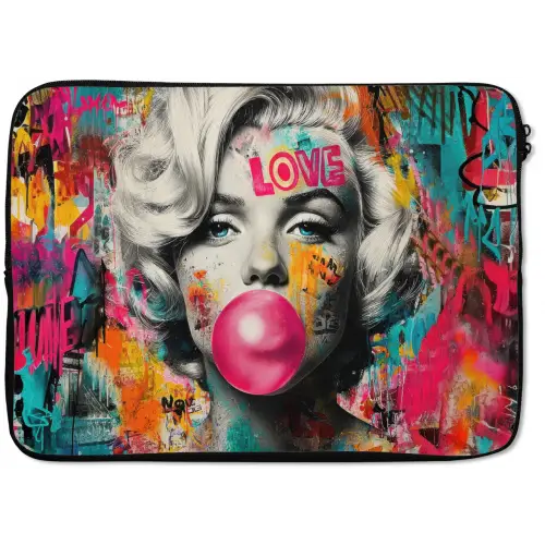 Vrouw - Kauwgom - Graffiti - Neonkleuren laptophoes neopreen klein -zkaufland3dotto