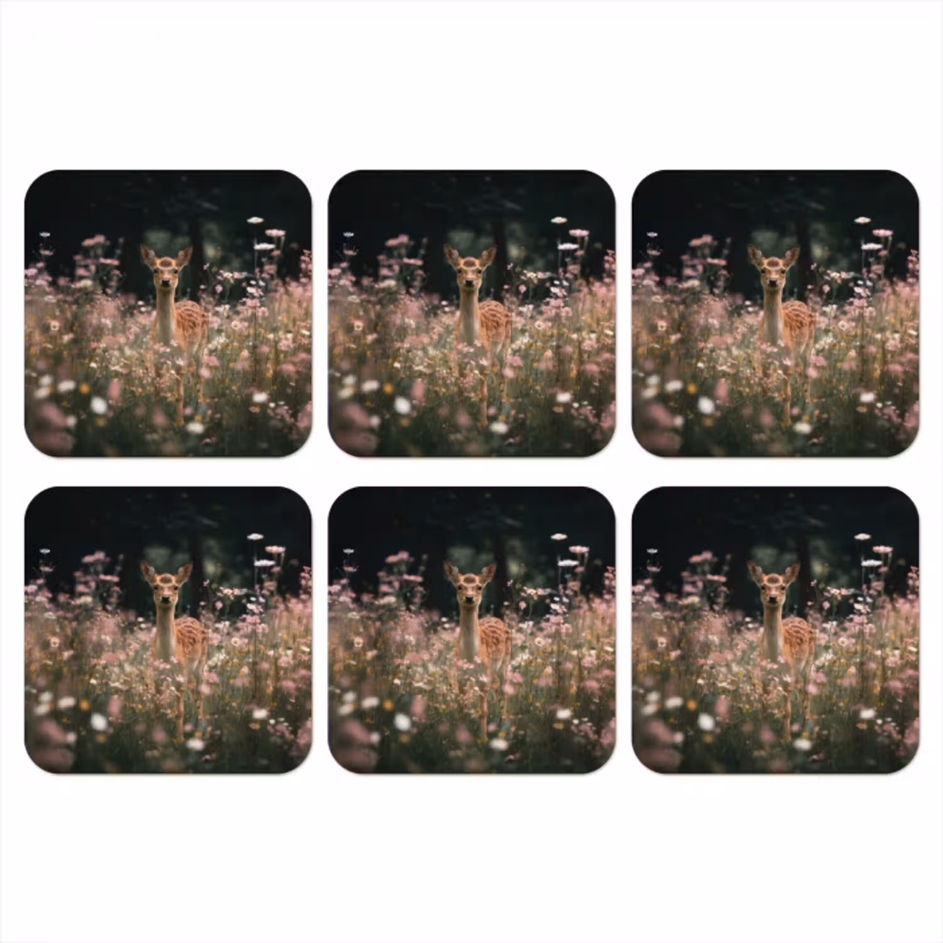 Hert - Wilde bloemen - Bos onderzetter kurk middel -3d