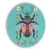 Kever - Bloemmotieven - Turquoise - Bladeren Akoestische PET Vilt - Rond klein -3d