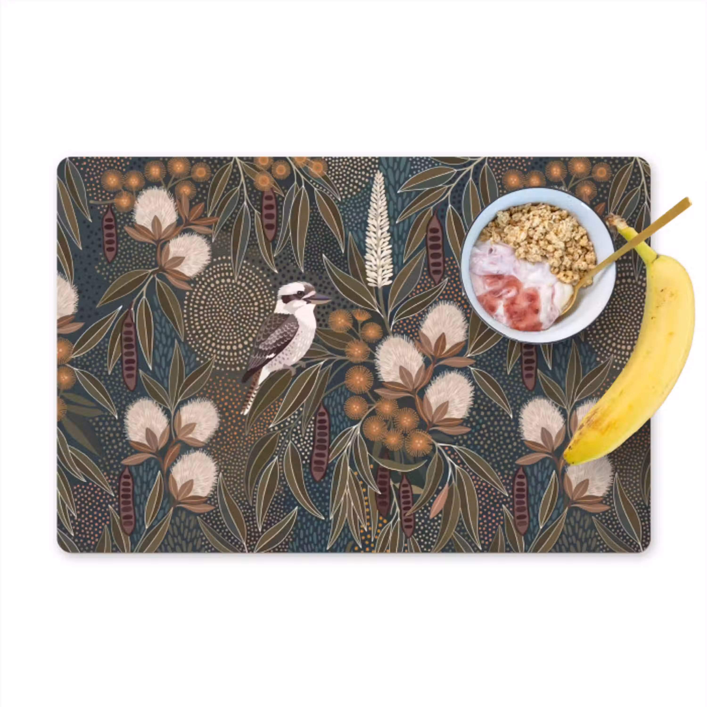 Vogel - Bladeren - Natuur - Illustratie - Groen Placemat vinyl groot -zzzproduct_Kitchenyeah-website
