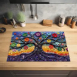 Levensboom - Mozaïek - Bloemen - Kleurrijk - Vrolijk Inductie beschermer vinyl 3mm klein -sfeer5