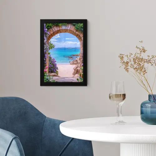 Doorkijk - Poort - Zee - Strand - Rotsen fotolijst zwart zonder passe partout klein -sfeer4