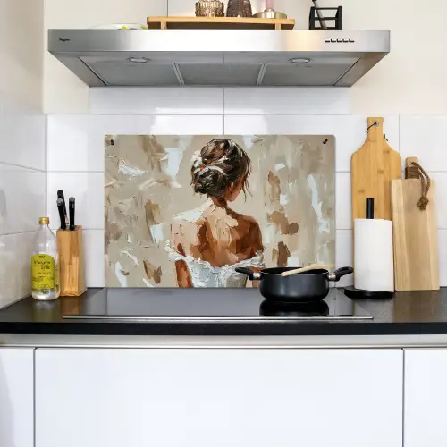 Vrouw - Verf - Abstract - Beige - Modern Inductie beschemer met haakjes klein -sfeer2