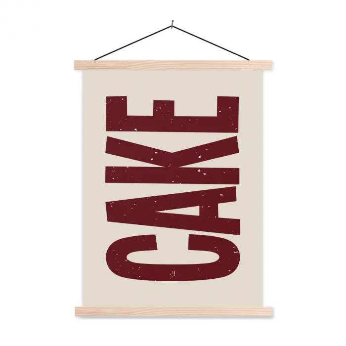 Red - Cake - Decoratie - Eten textielposter latten blank klein -3d