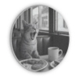 Kat - Koffie - Brood - Zwart Akoestische PET Vilt - Rond klein -3d