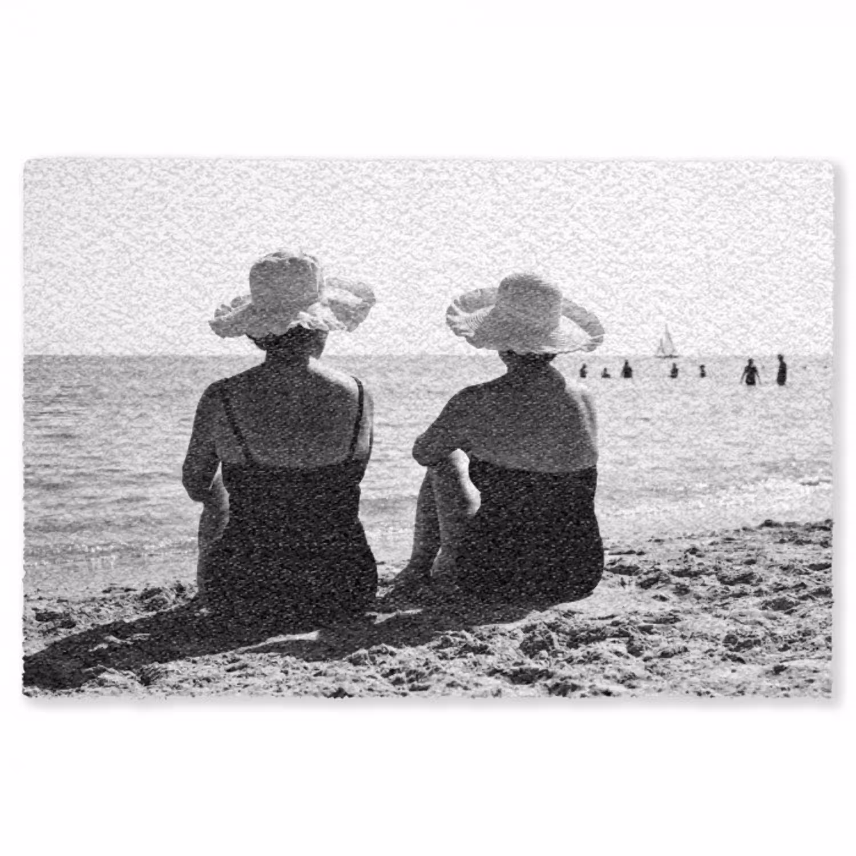 Frauen - Sonnenhut - Strand - Schwarz - Weiß Vloerkleed Rechthoek klein -3d