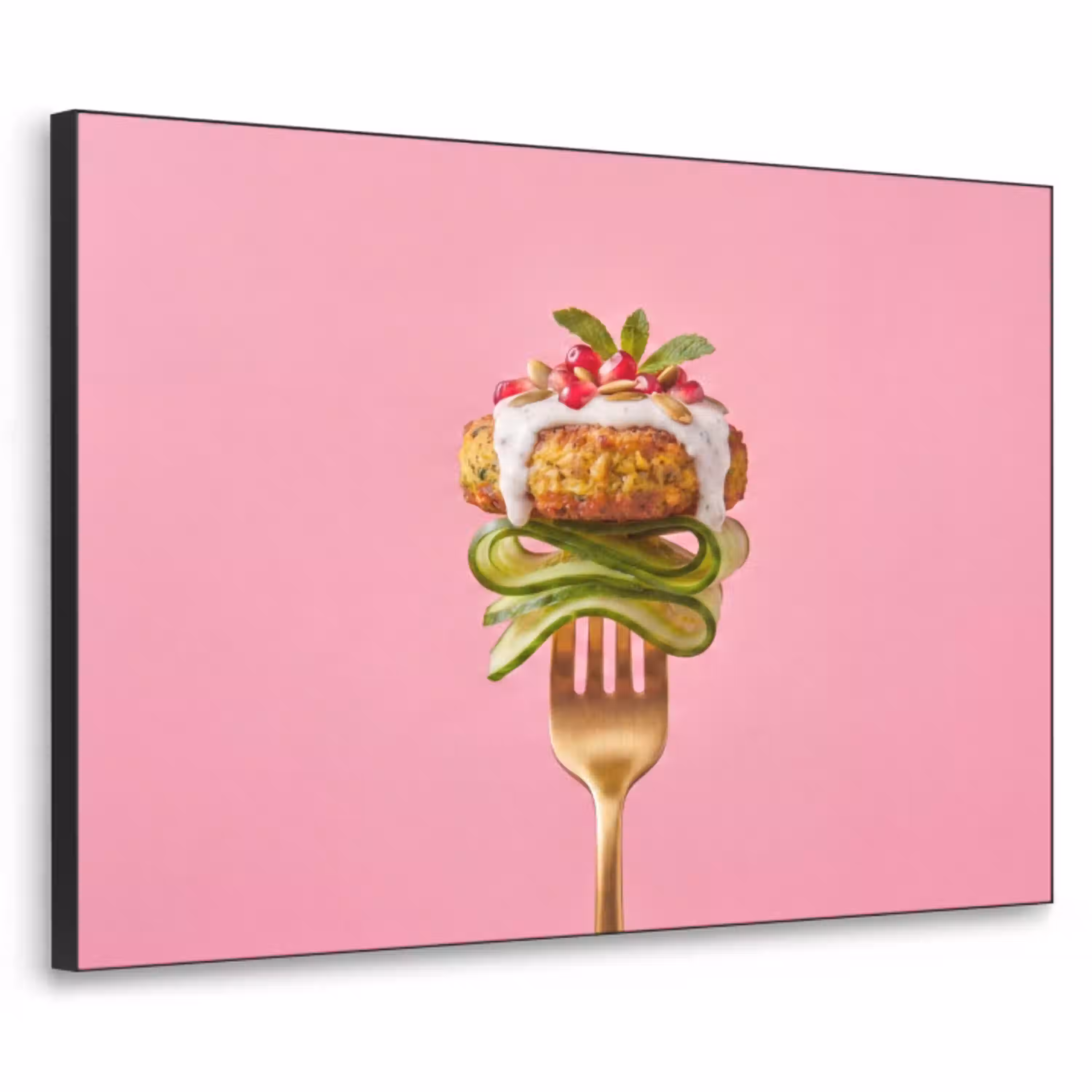 Eten - Vork - Roze Textielframe zwart klein -3d