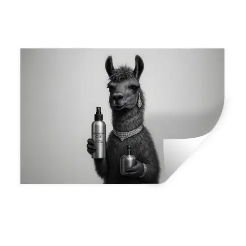 Lama - Flessen - Zwart - Wit Muursticker klein -3d