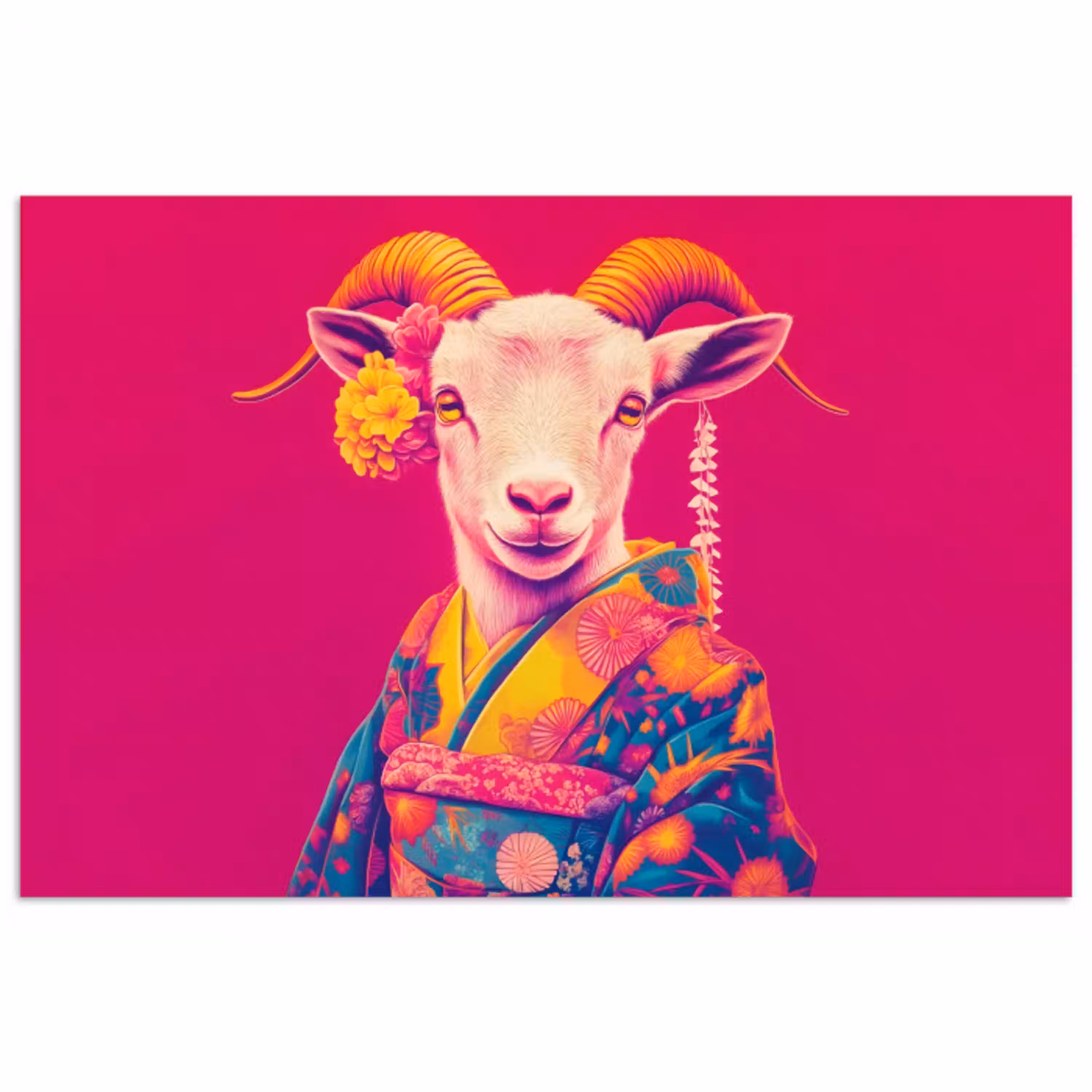 Geit - Hoorns - Kimono - Kleurrijk poster papier klein -3d